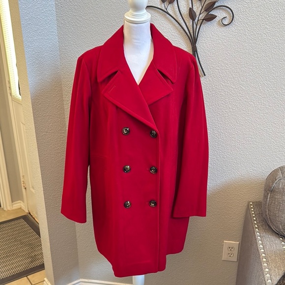 Anne Klein Red Double-Breasted Peacoat - Picture 2 of 12